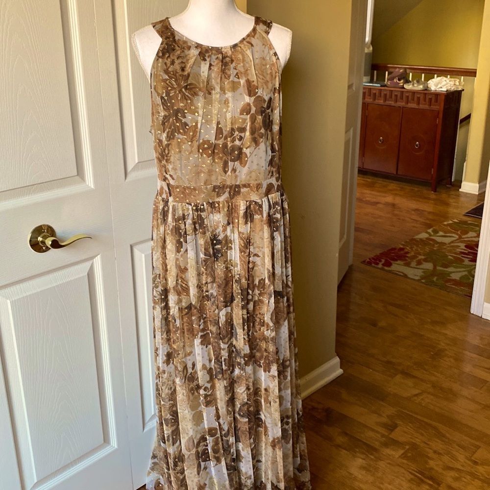 Candalite Gold Brown Tan Maxi Dress XL